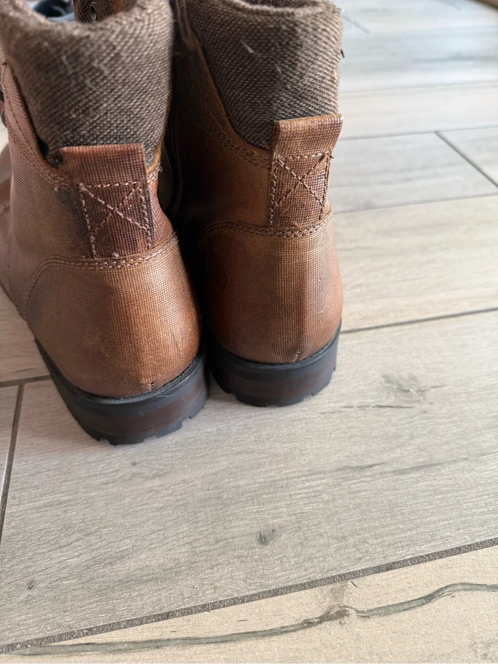 Steve Madden Brown Leather Lace-Up Ankle Boots with side zips